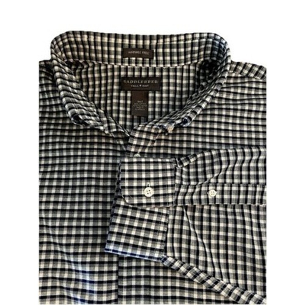 Saddlebred Button Down Men’s 3XL Tall Blue Green Plaid Long Sleeve Spring Summer